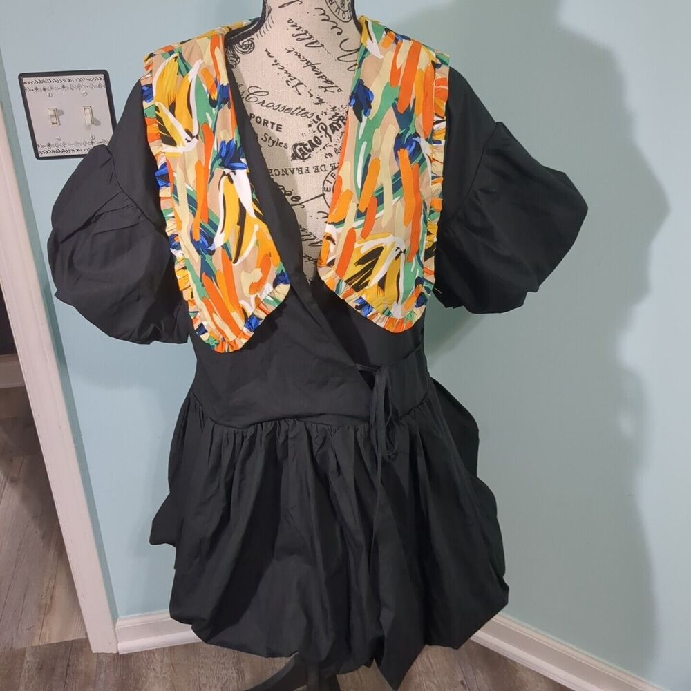 Print collar puff mini dress mulla small
